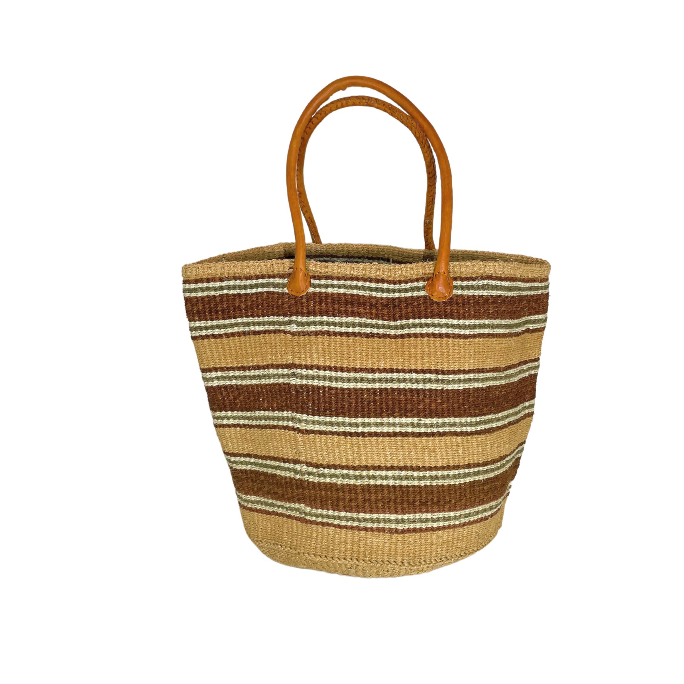 Striped Shamba Basket Large, Long Handle Nzuri Basket Company