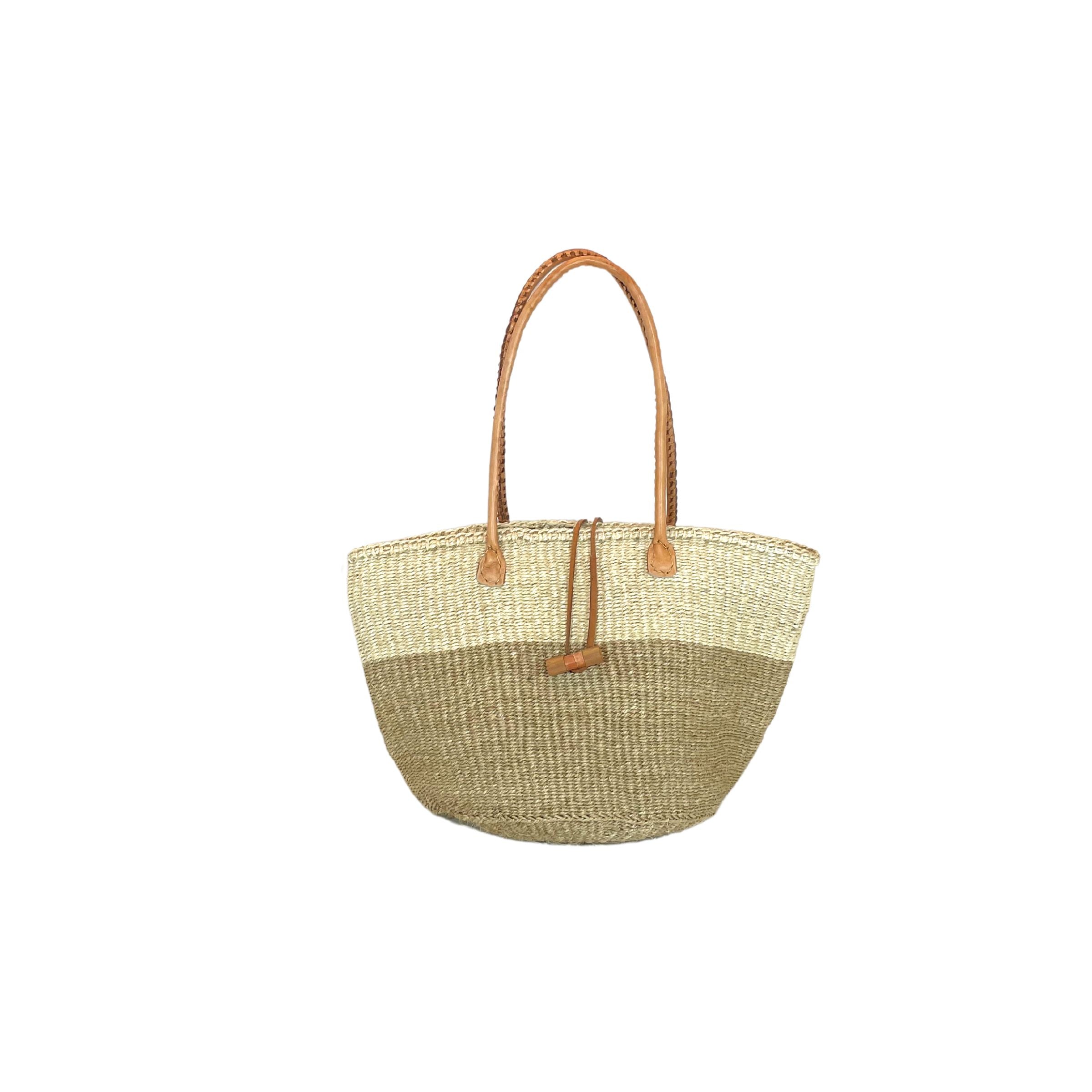 Beige and White Mfuko Bag Nzuri Basket Company